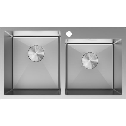 Mexen Xorin, 2 rekeszes rozsdamentes mosogató 780 x 450 mm, szálcsiszolt acél, 6441782000-01