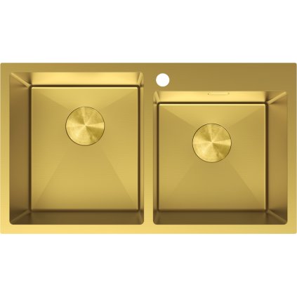 Mexen Xorin, 2 rekeszes rozsdamentes mosogató 780 x 450 mm, szálcsiszolt arany, 6441782000-55
