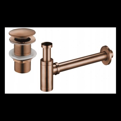 Mexen tartozékok, Mosdópalack szifon kerek, click-clack dugóval, túlfolyó nélkül, rózsa arany, 7991050-60