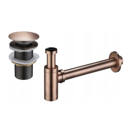 Mexen tartozékok, Mosdópalack szifon kerek, click-clack dugóval, túlfolyás nélkül, antik réz, 7991050-45