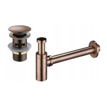 Mexen tartozékok, Mosdópalack szifon kerek, click-clack dugóval, túlfolyóval, antik réz, 7992050-45