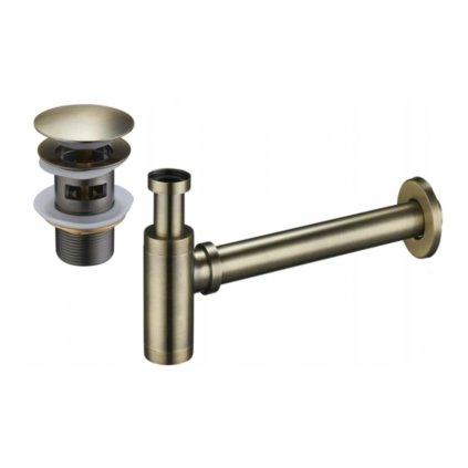 Mexen tartozékok, Mosdópalack szifon kerek, click-clack dugóval, túlfolyóval, antik sárgaréz, 7992050-40