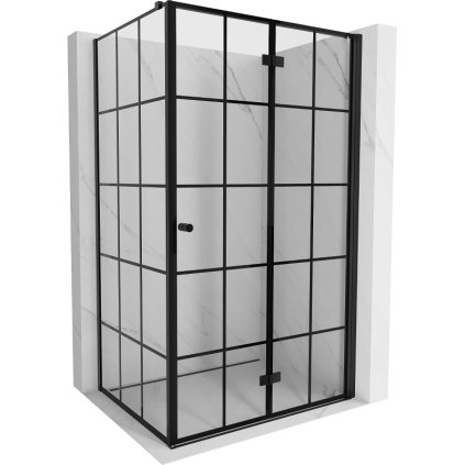 Mexen Mist-F T, 1 szárnyú, jobb oldali összecsukható zuhanykabin 120 x 80 cm, átlátszó üveg-fekete rács, 8A6T-120-080-70-77-P