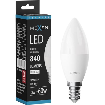 Mexen Nova, LED izzó E14, C37, 8W, meleg - 3000K, 840 lm - L102-E14-0830-01