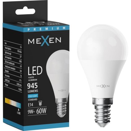 Mexen Nova, LED izzó E14, G45, 9W, hideg - 6500K, 945 lm - L101-E14-0965-01