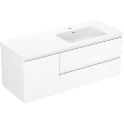 Mexen Orio, fürdőszobaszekrény 120 cm, jobb oldali Otis mosdóval, 2S, 1D, matt fehér, 91A13-12047-3-BBFFF01-W18P01