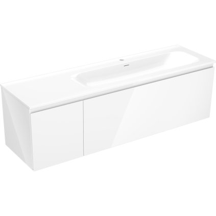 Mexen Orio, fürdőszobaszekrény 160 cm, jobb oldali mosdóval, Vela, 1S, 1D, fényes fehér, 91A13-16047-3-BBFF00-W23P00