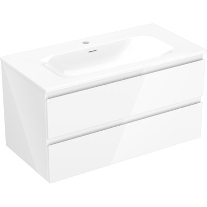 Mexen Orio, fürdőszobaszekrény 90 cm Vela mosdóval, 2 fiókkal, fényes fehér, 91A10-09047-2-BFF00-W23M00