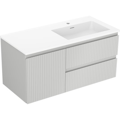 Mexen Rivel, fürdőszobaszekrény 100 cm jobb oldali Otis mosdóval, 2S, 1D, rovátkolt, szürke/matt fehér, 91A23-10047-3-BBFFF62-W18P01