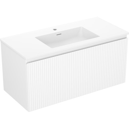 Mexen Rivel, fürdőszobaszekrény 100 cm Otis mosdóval, 1 fiókkal, rovátkolt, matt fehér, 91A20-10047-1-BF01-W18M01