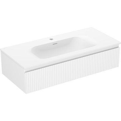 Mexen Rivel, fürdőszobaszekrény 100 cm Vela mosdóval, 1 fiókkal, rovátkolt, matt fehér, 91A20-10023-1-BF01-W23M01