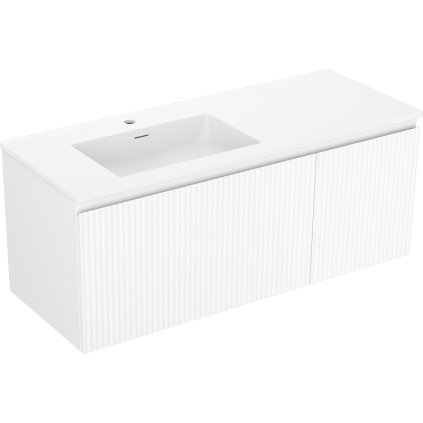 Mexen Rivel, fürdőszobaszekrény 120 cm, bal oldali Otis mosdóval, 1S, 1D, hornyolt, matt fehér, 91A23-12047-3-BBFF01-W18L01