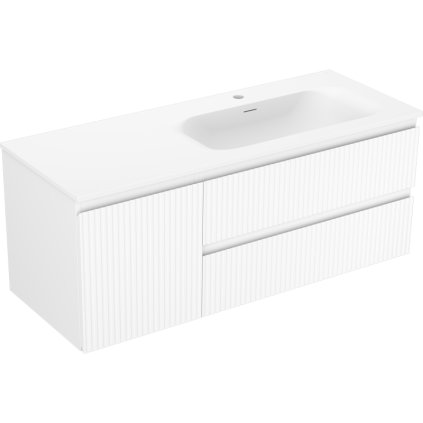 Mexen Rivel, fürdőszobaszekrény 120 cm, jobb oldali Vela mosdóval, 2S, 1D, hornyolt, matt fehér, 91A23-12047-3-BBFFF01-W23P01