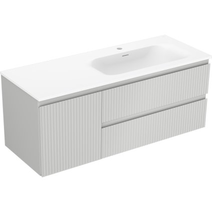 Mexen Rivel, fürdőszobaszekrény 120 cm, jobb oldali Vela mosdóval, 2S, 1D, rovátkolt, szürke/matt fehér, 91A23-12047-3-BBFFF62-W23P01