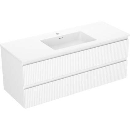 Mexen Rivel, fürdőszobaszekrény 120 cm Otis mosdóval, 2 fiókkal, hornyolt, matt fehér, 91A20-12047-2-BFF01-W18M01