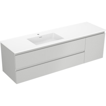 Mexen Rivel, fürdőszobaszekrény 160 cm, bal oldali Otis mosdóval, 2S, 1D, rovátkolt, szürke matt/fehér matt - 91A23-16047-3-BBFFF62-W18L01