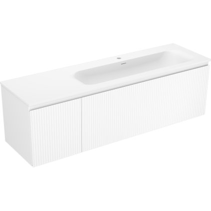 Mexen Rivel, fürdőszobaszekrény 160 cm, jobb oldali Vela mosdóval, 1S, 1D, rovátkolt, matt fehér, 91A23-16047-3-BBFF01-W23P01