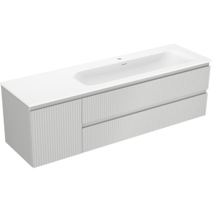 Mexen Rivel, fürdőszobaszekrény 160 cm, jobb oldali Vela mosdóval, 2S, 1D, rovátkolt, szürke/matt fehér, 91A23-16047-3-BBFFF62-W23P01