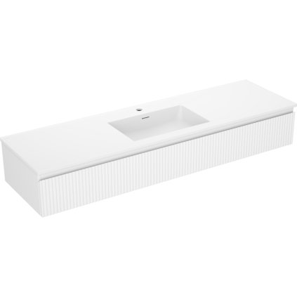 Mexen Rivel, fürdőszobaszekrény 160 cm Otis mosdóval, 1 fiókkal, hornyolt, matt fehér, 91A20-16023-1-BF01-W18M01