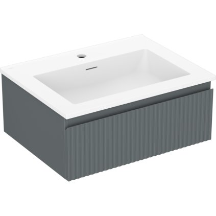 Mexen Rivel, fürdőszobaszekrény 60 cm Otis mosdóval, 1 fiókkal, rovátkolt, grafit matt/fehér matt, 91A20-06023-1-BF66-W18M01