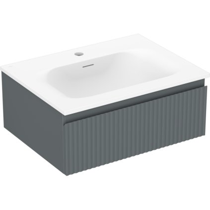 Mexen Rivel, fürdőszobaszekrény 60 cm Vela mosdóval, 1 fiókkal, rovátkolt, grafit matt/fehér matt, 91A20-06023-1-BF66-W23M01