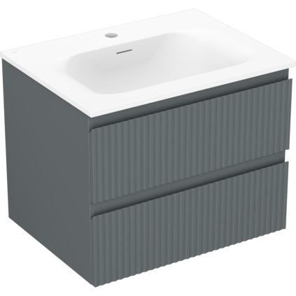 Mexen Rivel, fürdőszobaszekrény 60 cm Vela mosdóval, 2 fiókkal, rovátkolt, grafit matt/fehér matt, 91A20-06047-2-BFF66-W23M0
