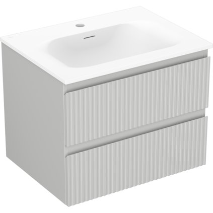 Mexen Rivel, fürdőszobaszekrény 60 cm Vela mosdóval, 2 fiókkal, hornyolt, matt szürke/fehér, 91A20-06047-2-BFF62-W23M01