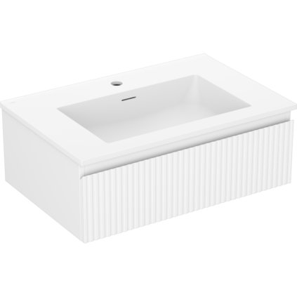 Mexen Rivel, fürdőszobaszekrény 70 cm Otis mosdóval, 1 fiókkal, rovátkolt, matt fehér, 91A20-07023-1-BF01-W18M01
