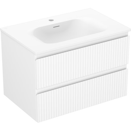 Mexen Rivel, fürdőszobaszekrény 70 cm Vela mosdóval, 2 fiókkal, hornyolt, matt fehér, 91A20-07047-2-BFF01-W23M01