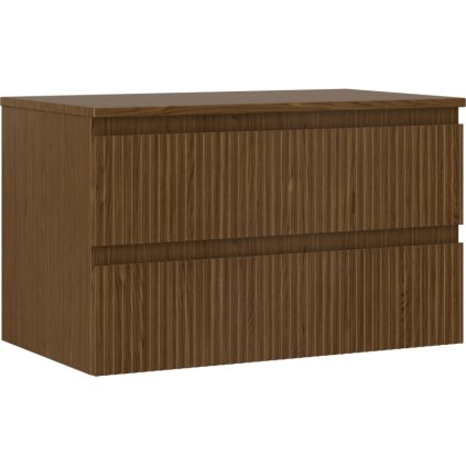 Mexen Rivel, fürdőszobaszekrény 80 cm-es felsőrésszel, 2 fiókkal, rovátkolt, diófa, 91A20-08047-2-BFFC86