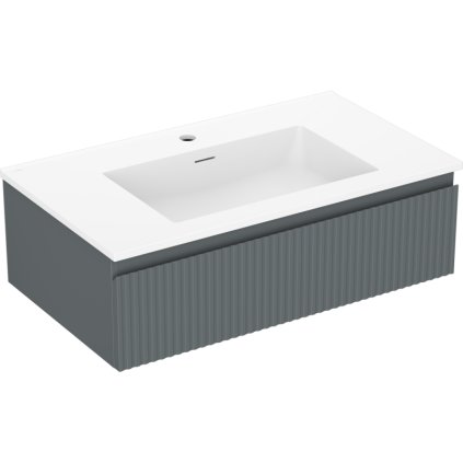 Mexen Rivel, fürdőszobaszekrény 80 cm Otis mosdóval, 1 fiókkal, rovátkolt, grafit matt/fehér matt, 91A20-08023-1-BF66-W18M01