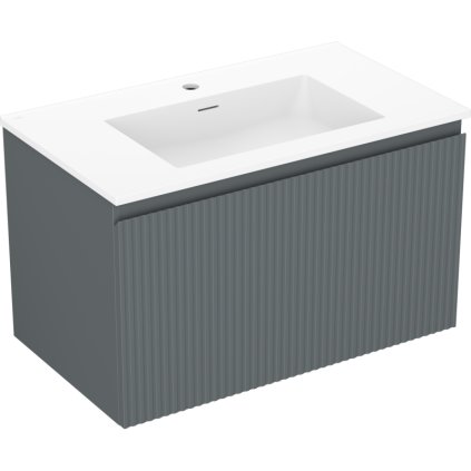 Mexen Rivel, fürdőszobaszekrény 80 cm Otis mosdóval, 1 fiókkal, rovátkolt, grafit matt/fehér matt, 91A20-08047-1-BF66-W18M01