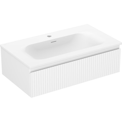 Mexen Rivel, fürdőszobaszekrény 80 cm Vela mosdóval, 1 fiókkal, rovátkolt, matt fehér, 91A20-08023-1-BF01-W23M01