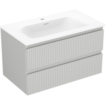 Mexen Rivel, fürdőszobaszekrény 80 cm Vela mosdóval, 2 fiókkal, hornyolt, matt szürke/fehér, 91A20-08047-2-BFF62-W23M01