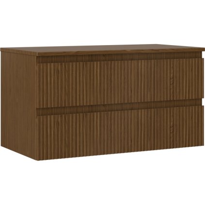 Mexen Rivel, fürdőszobaszekrény 90 cm-es felsőrésszel, 2 fiókkal, rovátkolt, diófa, 91A20-09047-2-BFFC86