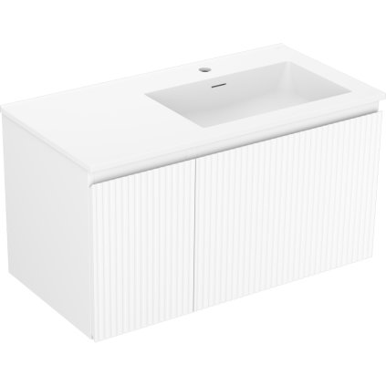 Mexen Rivel, fürdőszobaszekrény 90 cm, jobb oldali Otis mosdóval, 1S, 1D, rovátkolt, matt fehér, 91A23-09047-3-BBFF01-W18P01