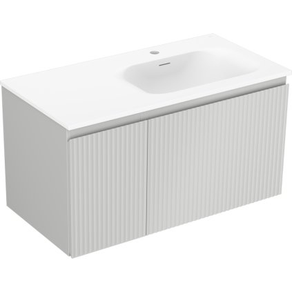 Mexen Rivel, fürdőszobaszekrény 90 cm, jobb oldali Vela mosdóval, 1S, 1D, rovátkolt, matt szürke/matt fehér - 91A23-09047-3-BBFF62-W23P01