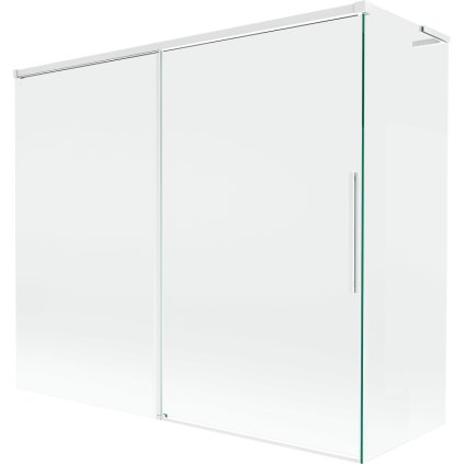 Mexen Rox, L tolóajtós, kétszárnyú kádparaván 190 + 80 x 150 cm, 8 mm-es átlátszó üveg, fehér profil, 8C9L-190-080-20-00