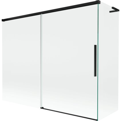 Mexen Rox, L tolóajtós, kétszárnyú kádparaván 190 + 80 x 150 cm, 8 mm-es átlátszó üveg, matt fekete profil, 8C9L-190-080-70-00