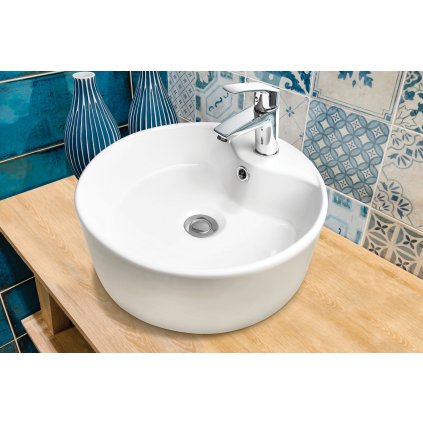 Invena Rondi, pultra szerelhető mosdó 410x410x145, fényes fehér, INV-CE-20-001-W