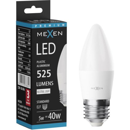 Mexen Nova, LED izzó E27, C37, 5W, Meleg - 3000K, 525 lm - L102-E27-0530-01