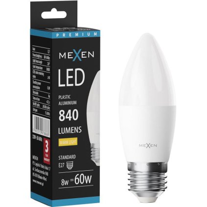 Mexen Nova, LED izzó E27, C37, 5W, Meleg - 3000K, 525 lm - L102-E27-0530-01