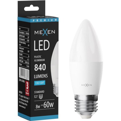 Mexen Nova, LED izzó E27, C37, 8W, Semleges - 4000K, 840 lm - L102-E27-0840-01