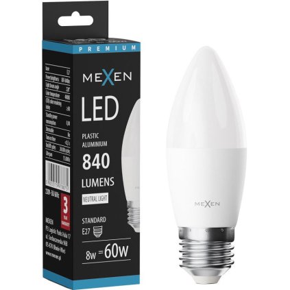 Mexen Nova, LED izzó E27, C37, 8W, Meleg - 3000K, 840 lm -L102-E27-0830-01