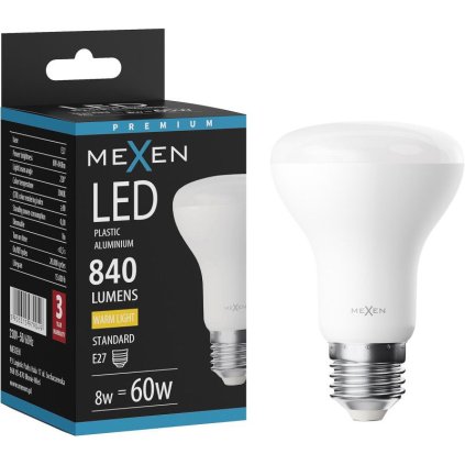Mexen Nova, LED izzó E27, R63, 8W, Meleg - 3000K, 840 lm - L104-E27-0830-01