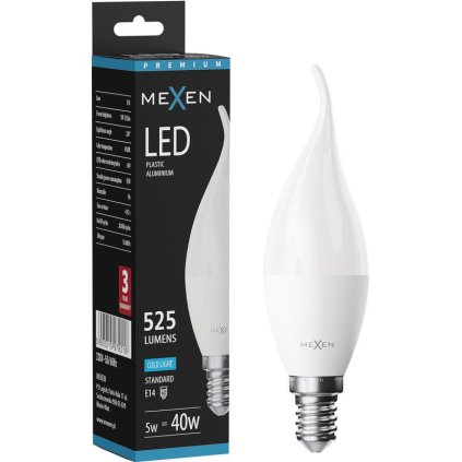 Mexen Nova, LED lángizzó E14, C37, 5W, Semleges - 4000K, 525 lm - L106-E14-0540-01