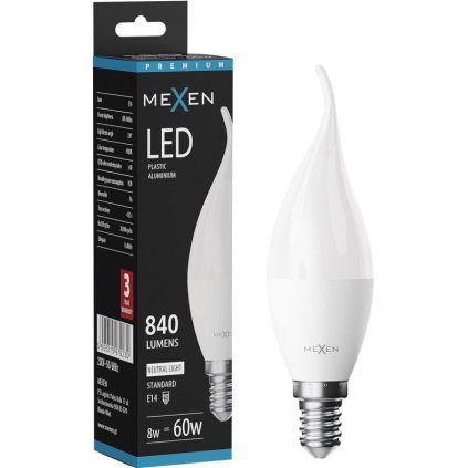 Mexen Nova, LED lángizzó E14, C37, 8W, Meleg - 3000K, 840 lm - L106-E14-0830-01