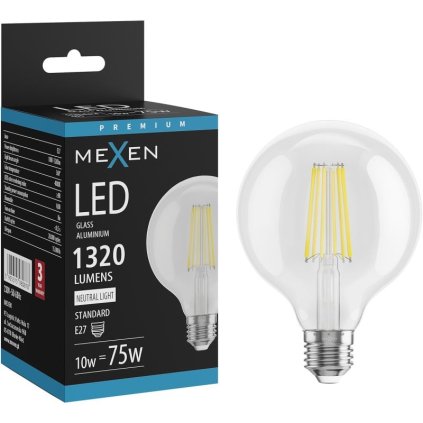 Mexen Vintis, LED izzó E27, G95, 10W, Semleges - 4000K, 1320 lm, átlátszó - L157-E27-1040-00