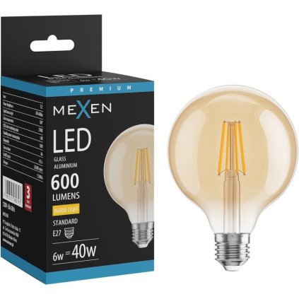 Mexen Vintis, LED izzó E27, G95, 6W, Meleg - 2700K, 600 lm, borostyánszínű - L157-E27-0627-50