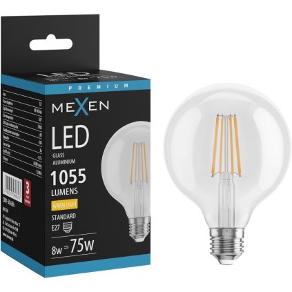 Mexen Vintis, LED izzó E27, G95, 8W, Meleg - 2700K, 1055 lm, átlátszó - L157-E27-0827-00